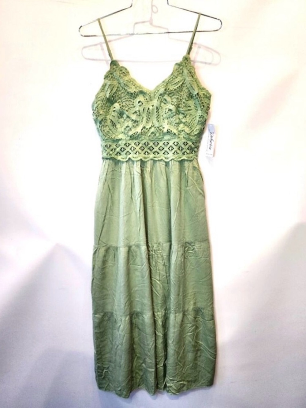 New Sage Green Sundress Lace‎ Dainty Tiered  Dress Size S